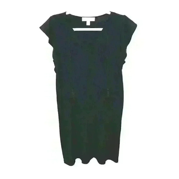 Michael Kors Sz Medium Black Midi Shift Dress Flutter Sleeve Tassel Tie Closure - Picture 1 of 14